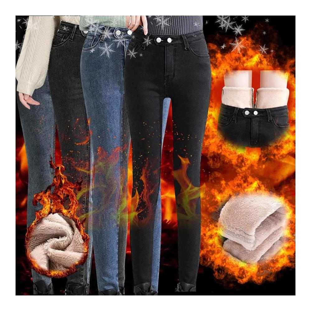 Winter Jeans Damen - Hochbund Thermojeans in warmem Fleece - Leggings für kalte Tage