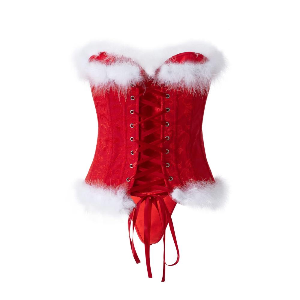 Weihnachts Korsett mit Federn - Sexy Damen Bustier in großen Größen - Party Cosplay Kostüm