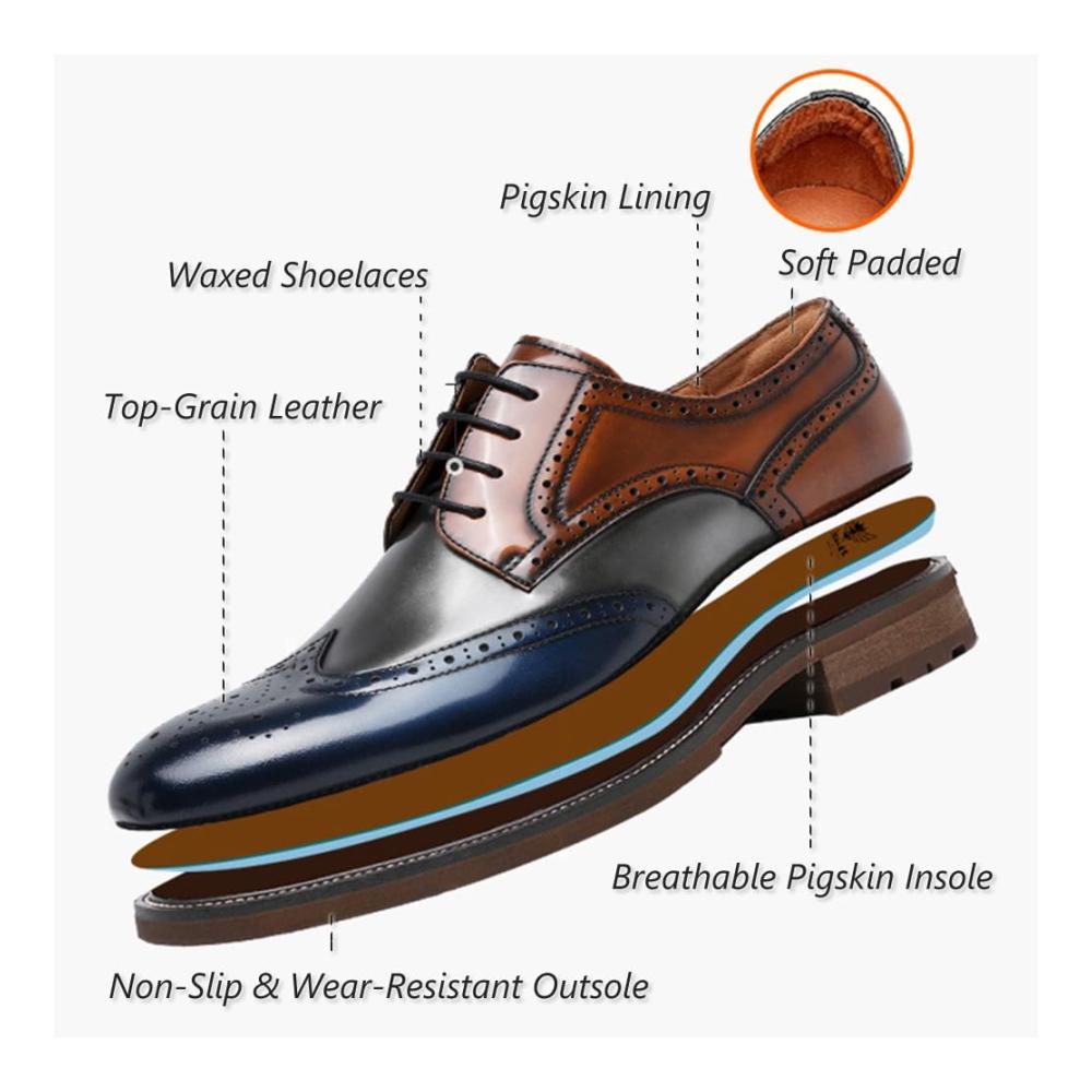 DESAI Herren Brogue-Schnürschuhe aus Lackleder für Hochzeit und Business