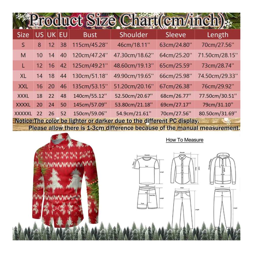 Weihnachtshemd Herren Slim Fit Langarmhemd mit Weihnachtsdruck für elegante Outdoor-Freizeit - Funky Langarmshirt Tops