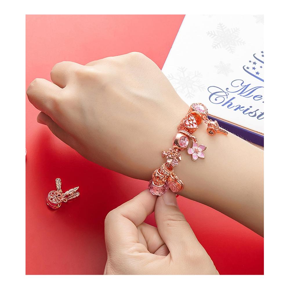 iKSya Charm Armband Weihnachts-Countdown-Kalender 2024 für Erwachsene und Mädchen - 24-tägiger Adventskalender mit Halskette und Armband als Geschenk (Farbe D