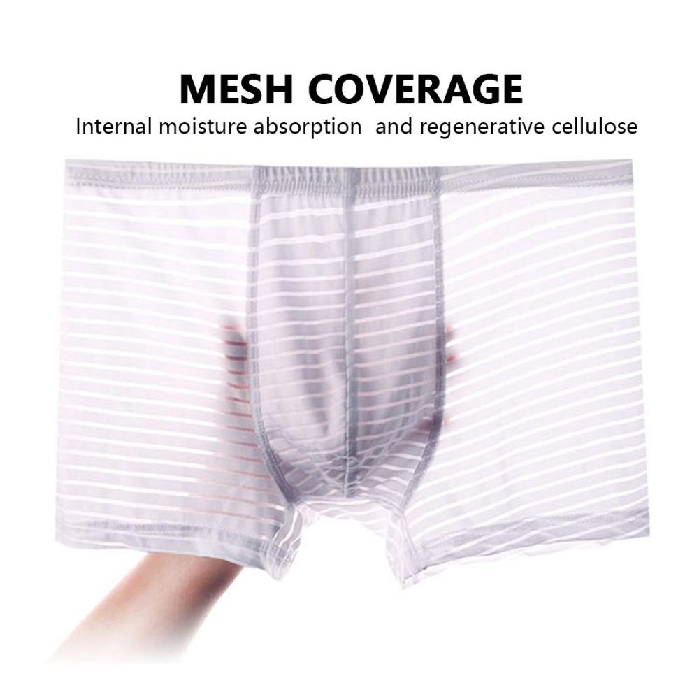 Herren Boxershorts Set EIS-Seide Lace Mesh U konvex Dreidimensionales Design Transparent Atmungsaktiv - 3er Pack (Schwarz Dunkelblau Weiß