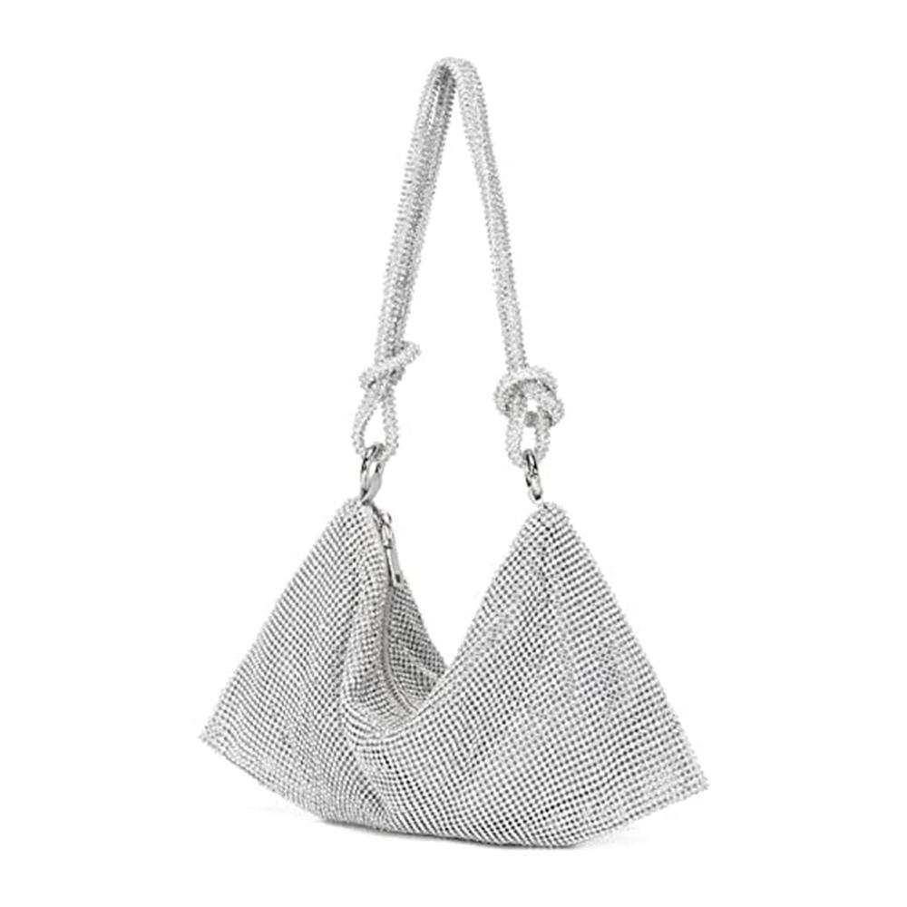 Glitzernde Strassstein Clutch Elegante Damen Geldbörse für Abend Hochzeit & Party - Silber Handtasche
