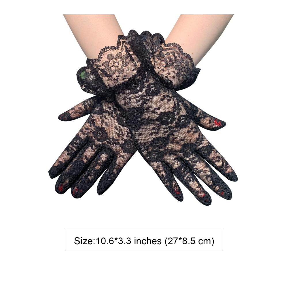 Damen Spitzenhandschuhe (2 Stück) - Elegante Brauthandschuhe für Hochzeit Tea Party und Prom - Vintage Florale Spitze Kurze Länge Handgelenk-Handschuhe für Frauen