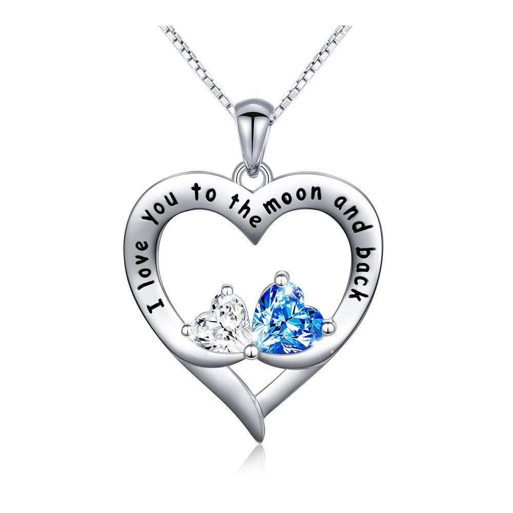 925 Sterling Silber Halskette - Unendlichkeits-Zirkonia-Herz & Mondgravur I Love You to the Moon and Back - Schmuck für Liebhaber 18 Silber Box-Kette