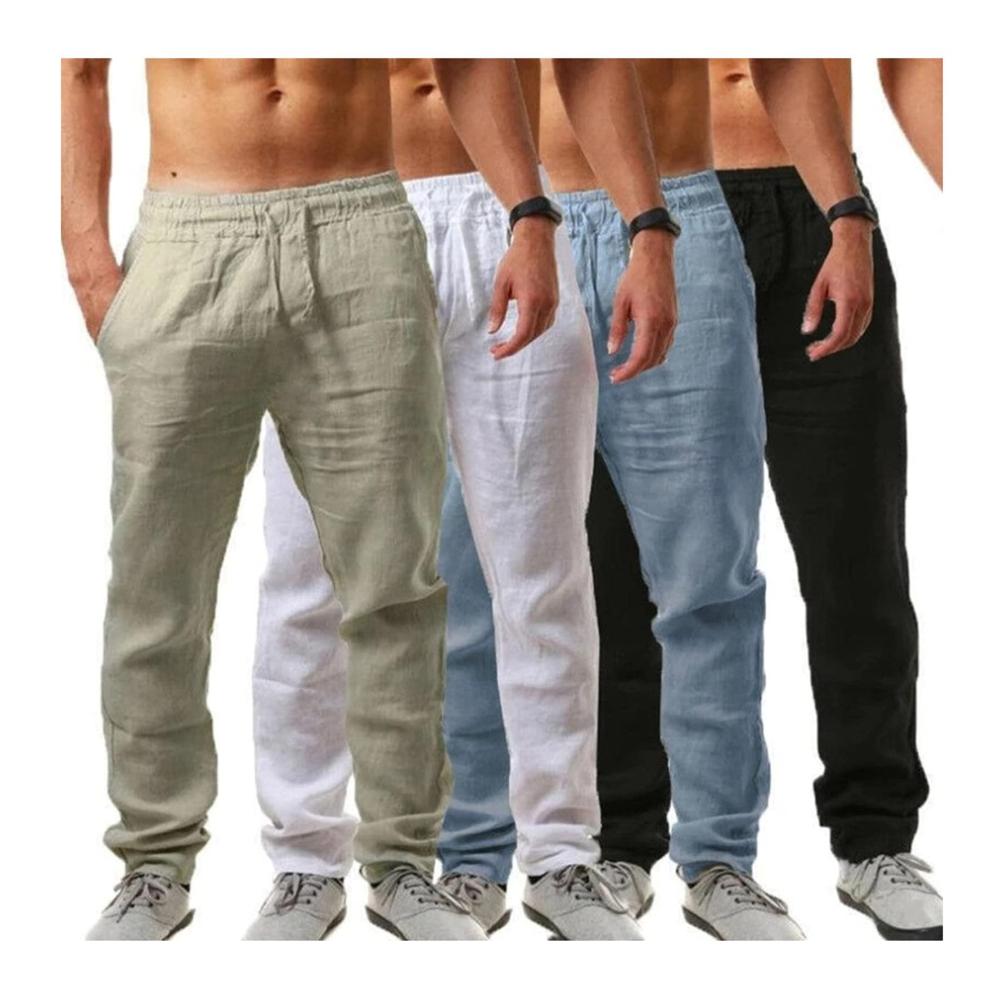 Leinen-Trainingshosen für Herren Atmungsaktive Sommerhose mit Kordelzug perfekt zum Wandern Radfahren und Freizeit