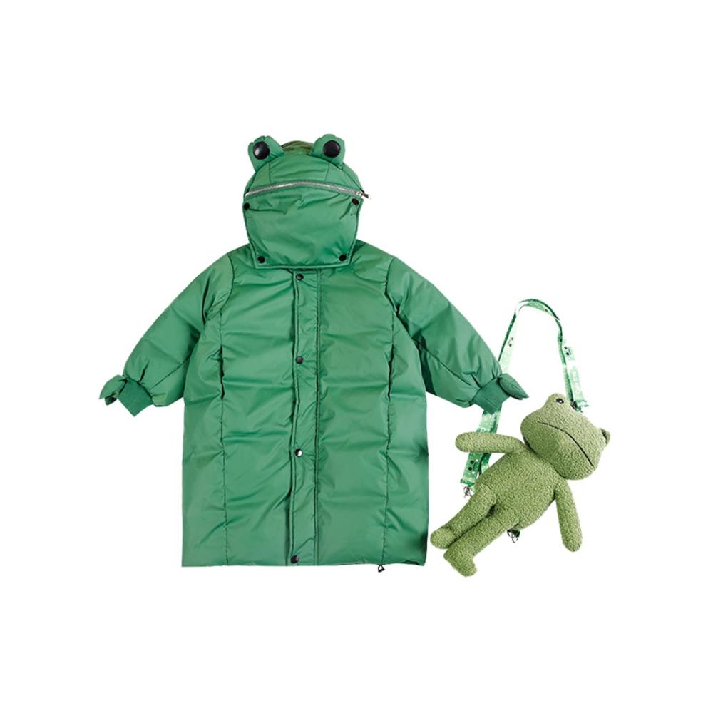 Grüner Froschmantel für Damen & Mädchen - Winterlicher Windbreaker mit Zipper Thermischer Kapuzenmantel für Outdoor-Aktivitäten