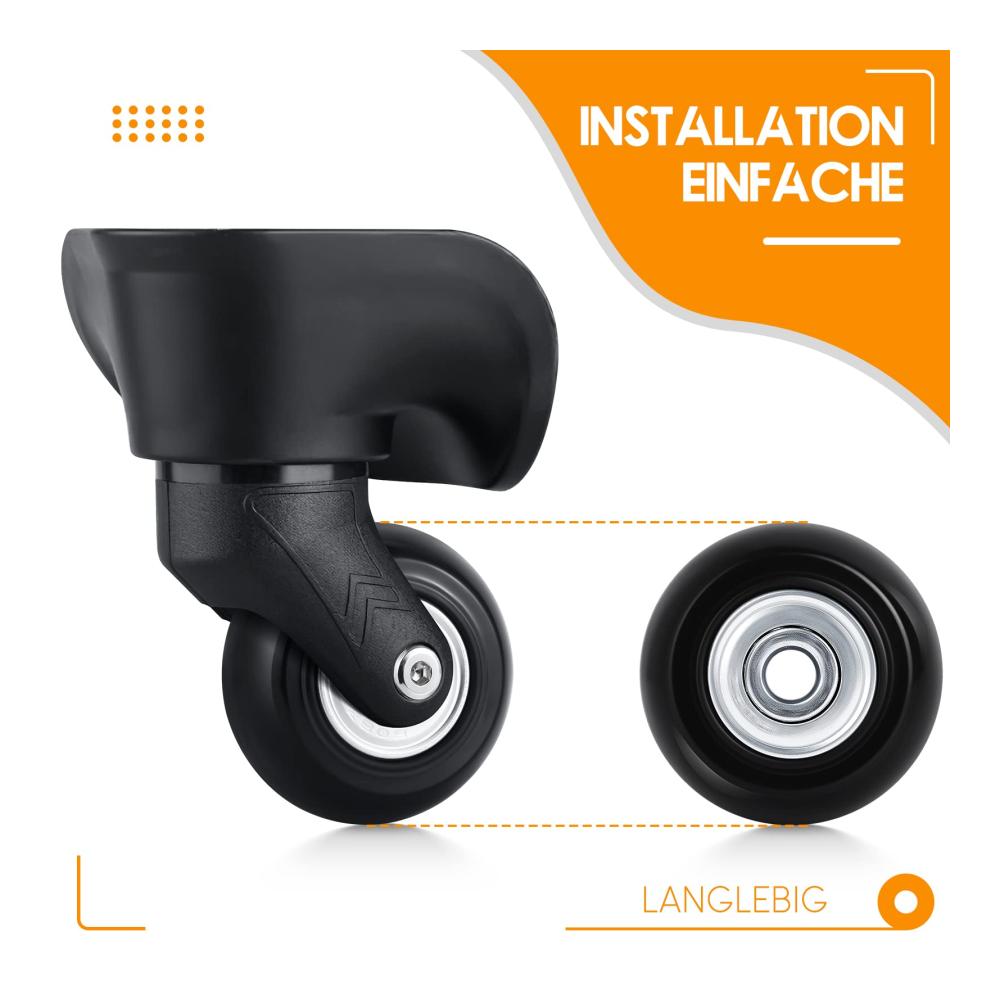 Gepäckrollen-Set 4 Universal-Ersatzräder für Koffer & Trolleys mit Montagewerkzeug - Schwarz (40mmx18mm