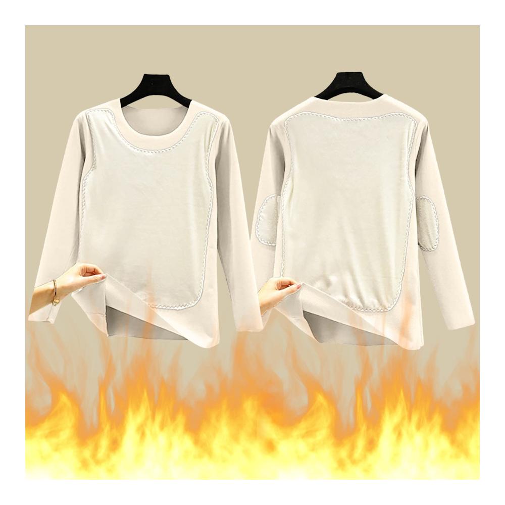 Nahtloses Langarm-Thermo-Oberteil für Damen mit integrierter Heizung - Herbst-Winter Schlafshirt für Taillen- und Bauchschutz ideales Damen-Langes-Shirt