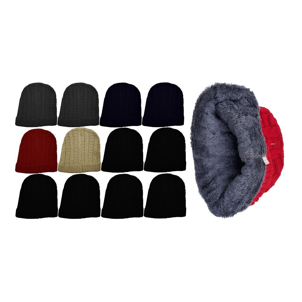 12er-Pack Fleece-gefütterte Strickmützen Warme & Strapazierfähige Beanie für Kaltes Wetter - Unisex