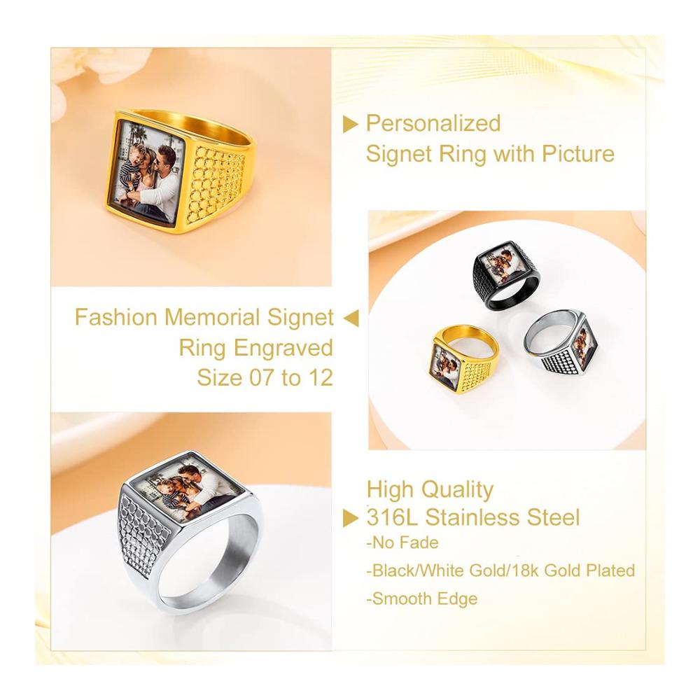 Personalisierter Edelstahl/925 Silber Ring mit Gravur | Damen Herren Foto Ring in Gold/Schwarz | Männer Jungen Siegelring | Ehering Verlobungsring | Ringgröße 54.4(17.25)-72.3(22.75
