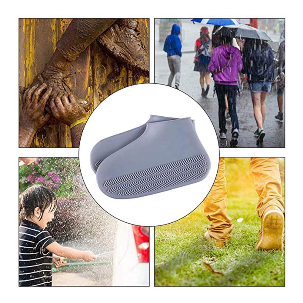 Galoschen LWZko 4 Paar Wasserdichte Silikonüberschuhe Rutschfest & Perfekt für Regen Schnee & Schlamm - Blau/Grau