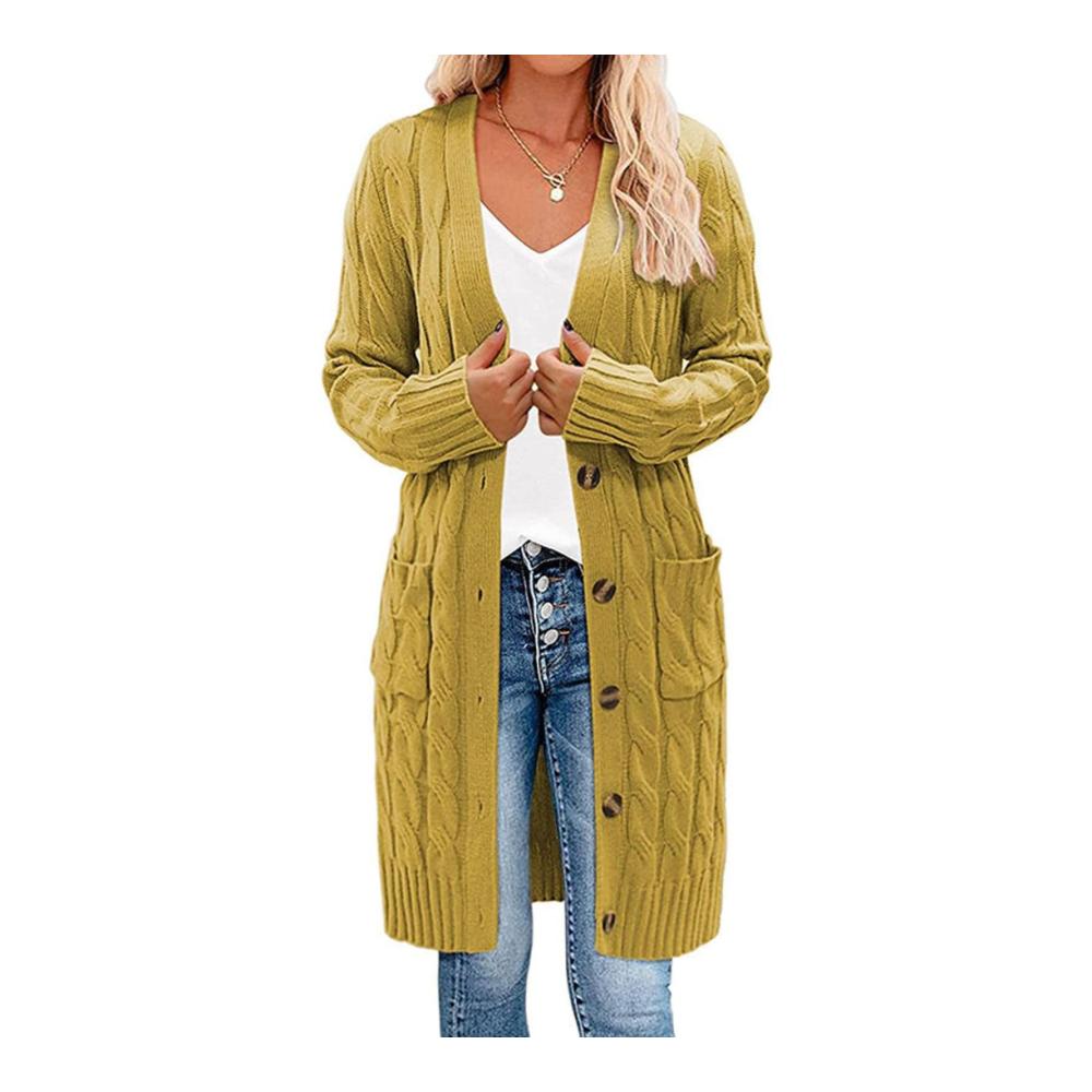 Damen Strickjacke mit langen Ärmeln Zopfmuster und Knopfleiste - Stilvolle offene Vorderseite trendige Oberbekleidung