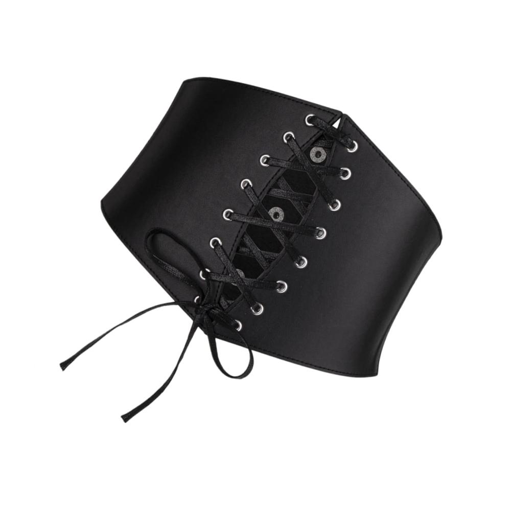 Breiter Damen Korsettgürtel in Schwarz – Elastischer Bindegürtel mit Schnürung für Renaissance-Accessoires Fräulein Rock Kunstleder – Taillengürtel für Frauen