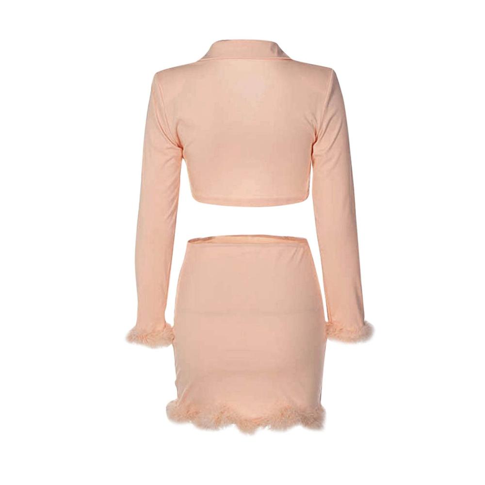 Rock & Blazer Damenmode Elegantes Cardigan-Set in Übergröße mit Slim Fit Mantel Langarm und Federdetails