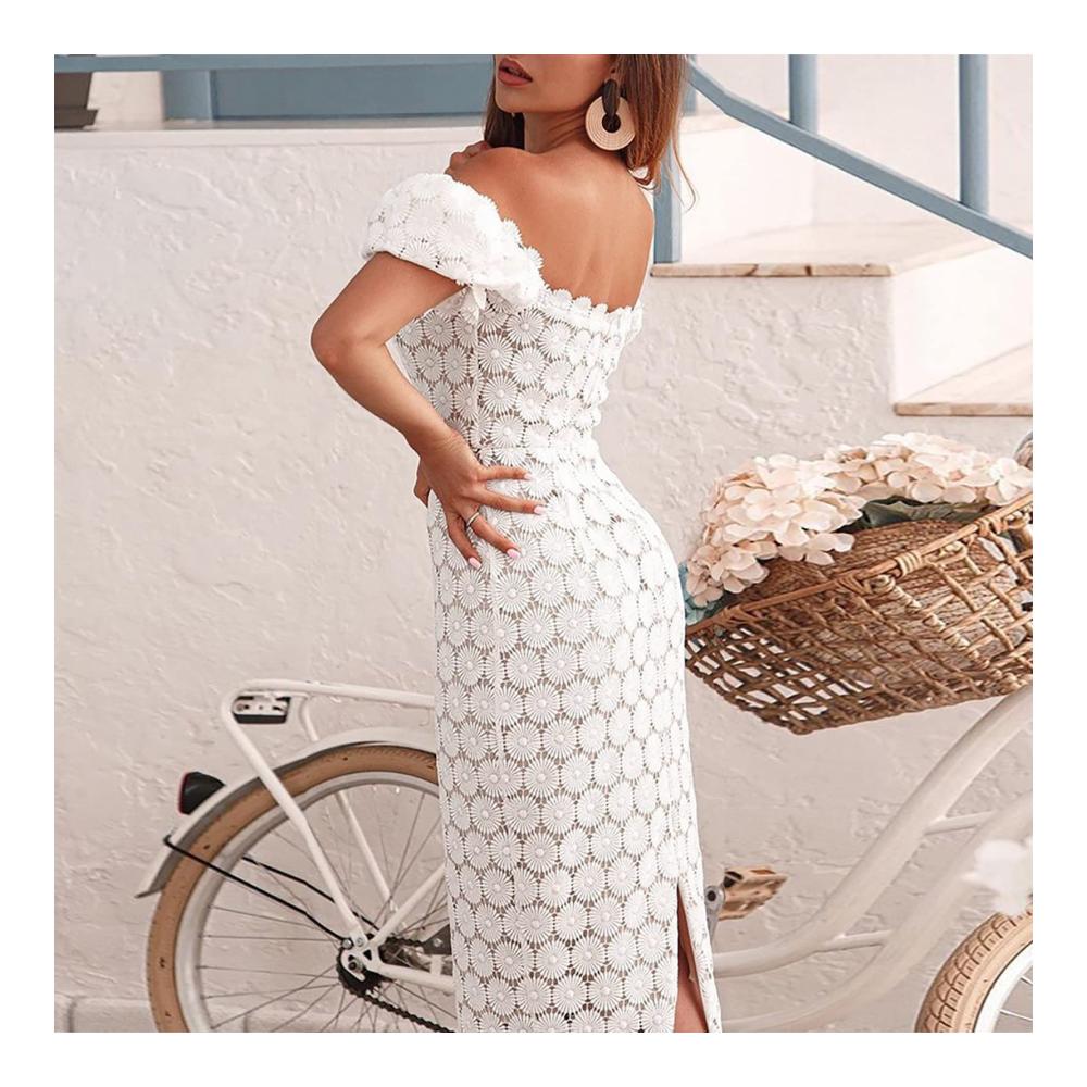 Elegantes Spitzenkleid für Damen Kurzarm Strick Business OL Kleid - Party Midi Zweiteiler mit Langarm Zug und Blumenmuster