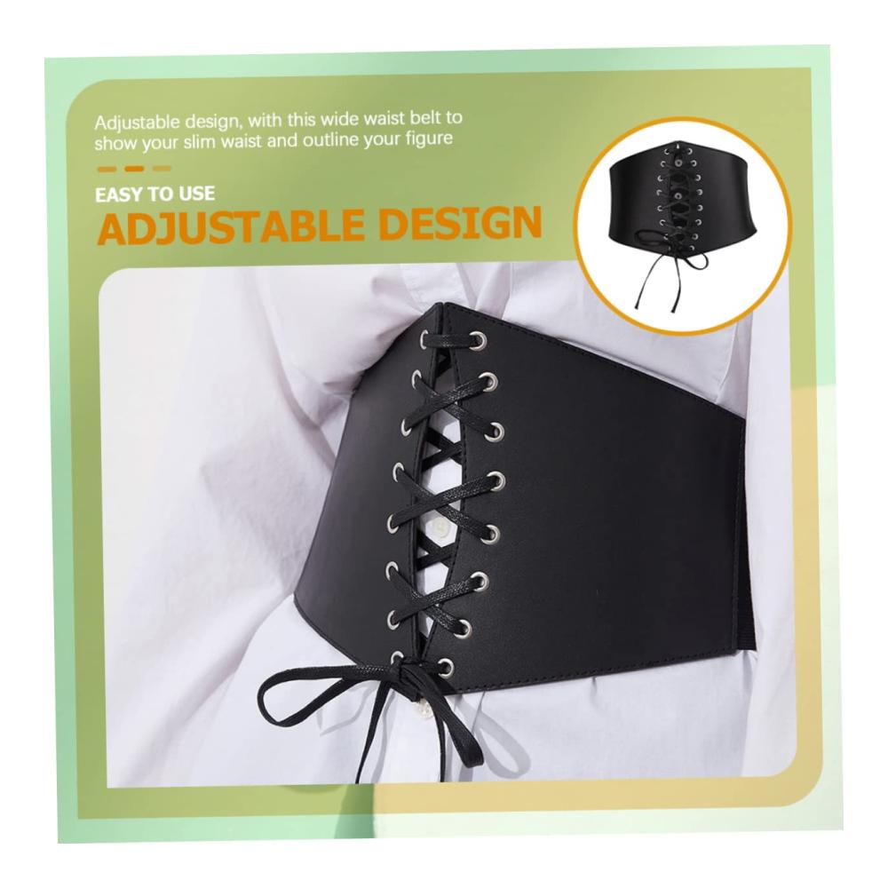 Breiter Damen Korsettgürtel in Schwarz – Elastischer Bindegürtel mit Schnürung für Renaissance-Accessoires Fräulein Rock Kunstleder – Taillengürtel für Frauen