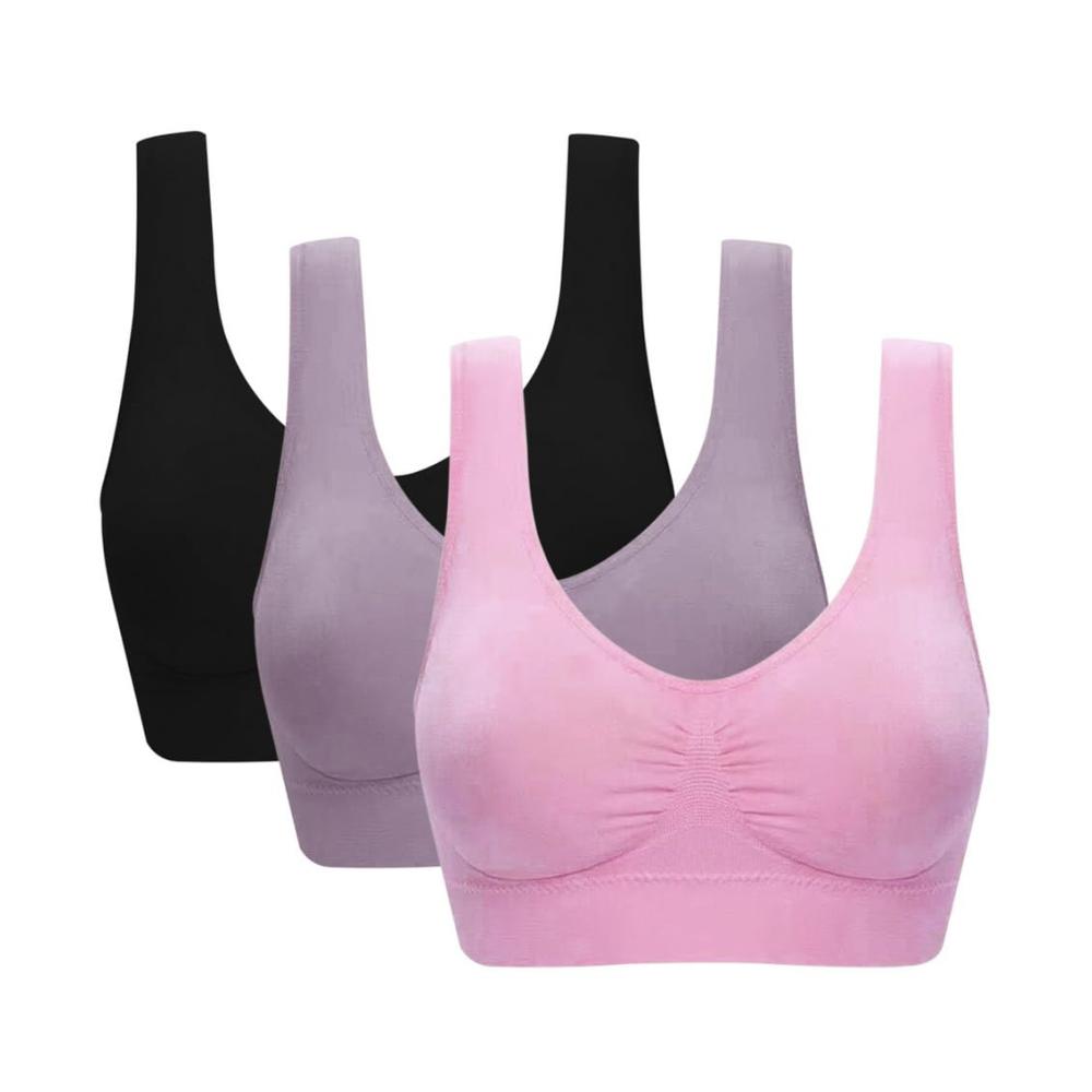 Damen Sport-BH 3er Pack - Bügellos Große Brüste Schlafkomfort Stillfunktion - Bügelloser Soft Bralette für Sport Schlaf und Freizeit in verschiedenen Farben