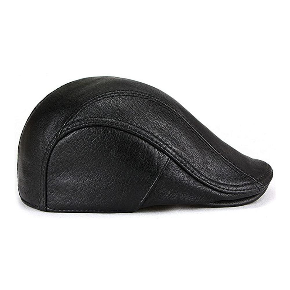 Herren Schirmmütze aus Lammfell-Leder - Stilvolle Flat Cap Gatsby Newsboy Hat Barett & Cabbie Hut