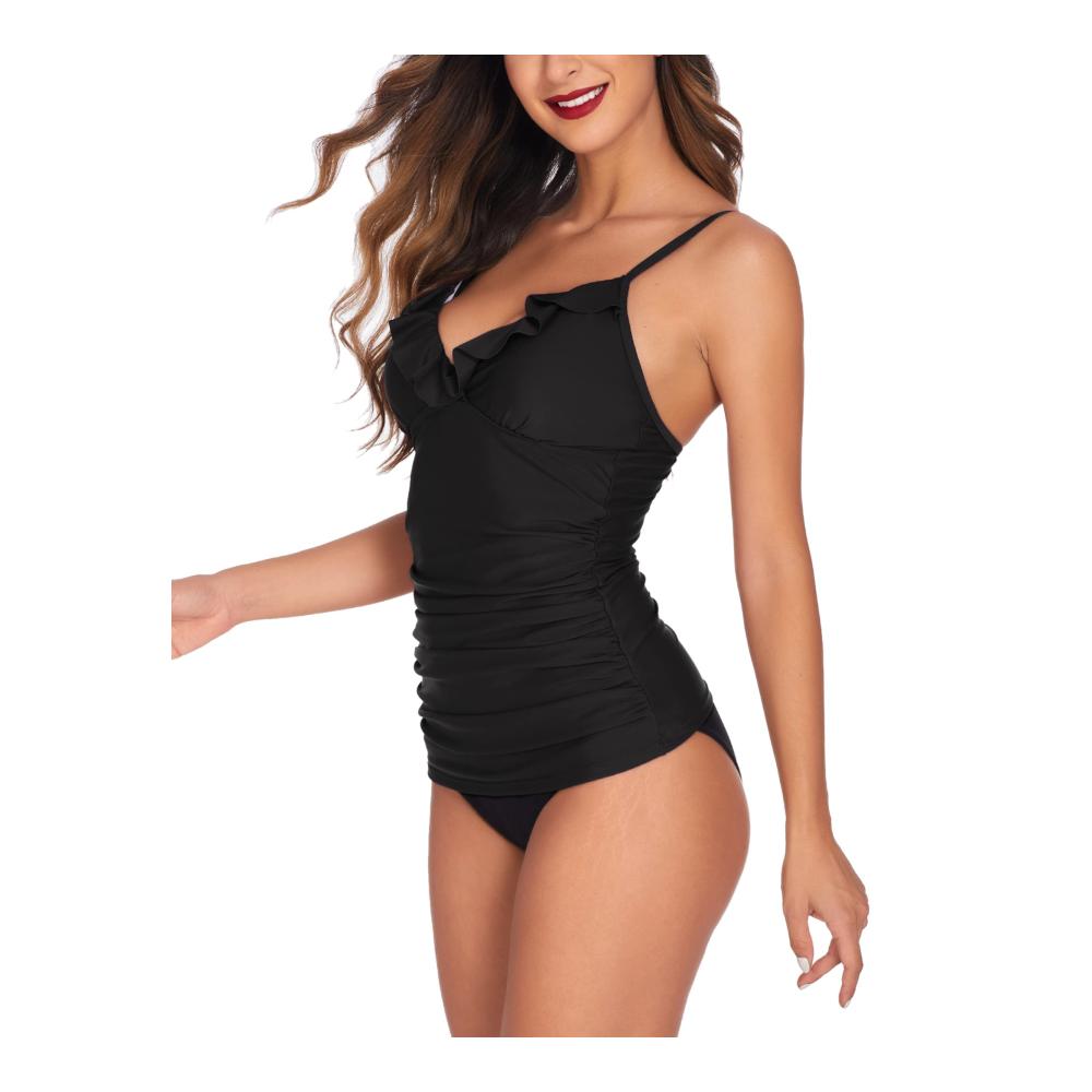 V-Ausschnitt Tankini Top für Damen | Gerafftes Badeanzugoberteil in verschiedenen Größen (S-2XL