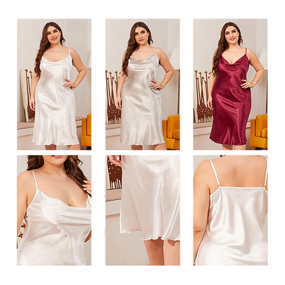Satin Negligee Damen Nachthemd mit Spitze - Sexy Lingerie Dessous für Damen in XL-3XL - Elegantes Spaghetti-Träger-Kleid für Plus Size Sleepwear