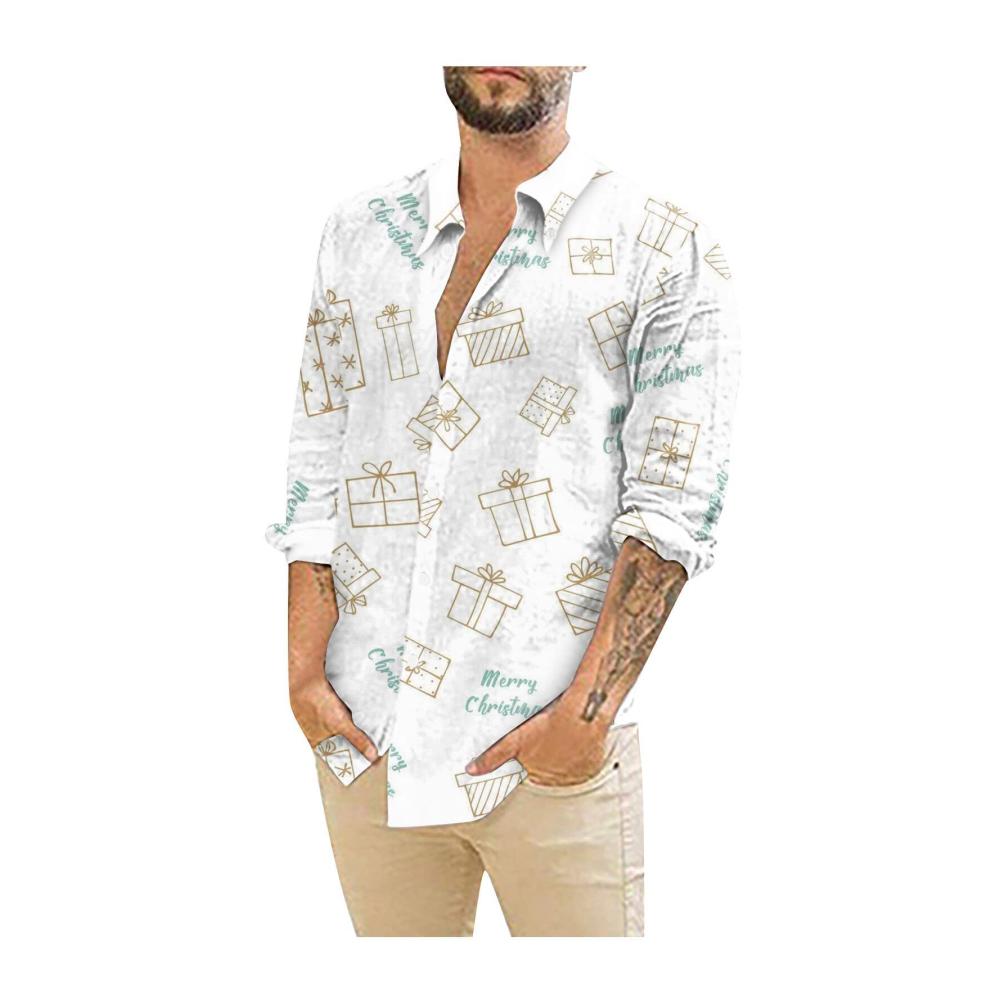 Weihnachts T-Shirts Herren Langarm | Bedruckte Button-Up Tops | Lustige Weihnachtsmotive | Niedliche Grafikshirts | Weihnachten Shirt M-4XL