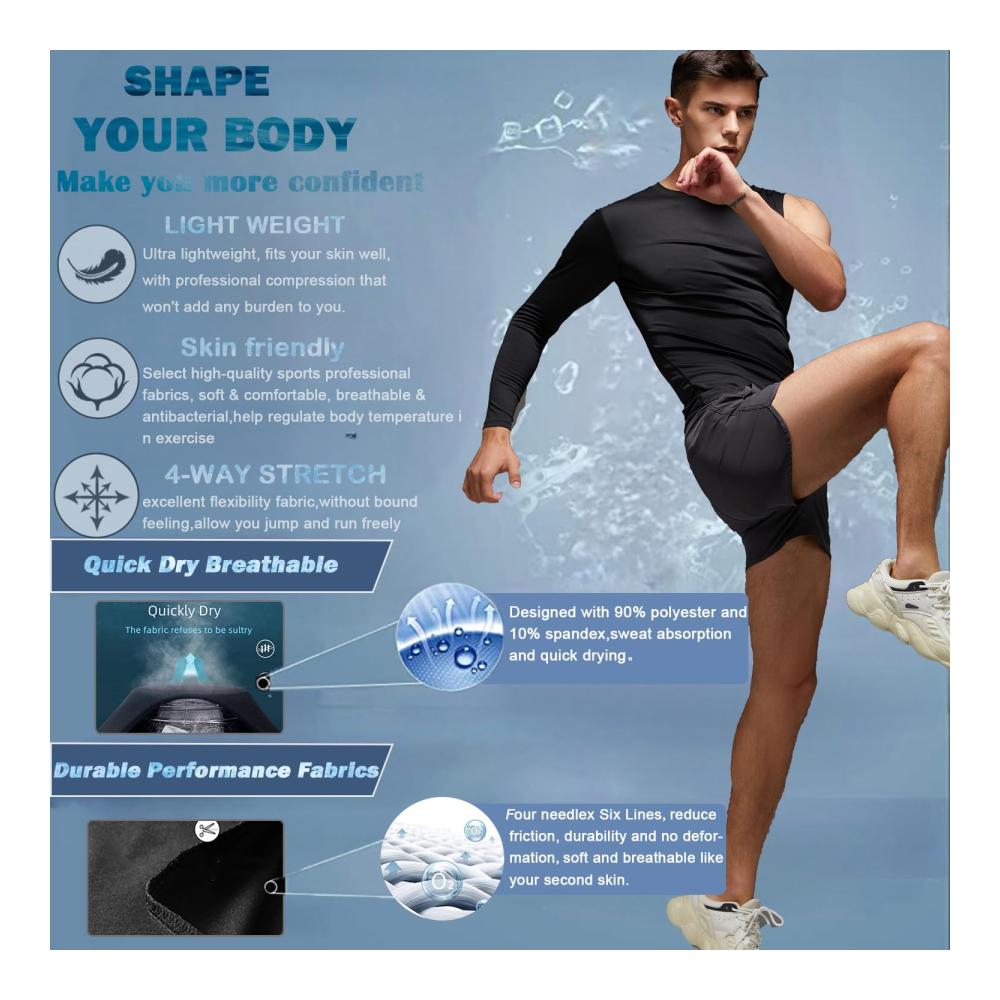 Kompressions-Basketballshirt für Herren – Smartstyle 1/2 Langarm Funktionsshirt Quick Dry Fitness Tights für Laufen und Training