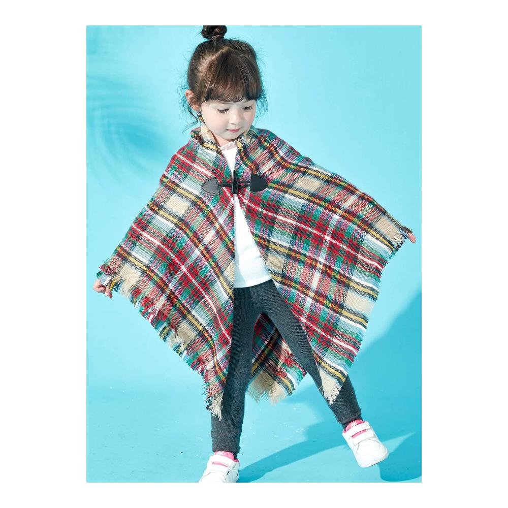 Herbst Kinder Strickjacke mit Schal und Schnalle - Stilvolles Poncho-Design mit Trompetenärmeln Fransen und Wintercape für einen trendigen Look