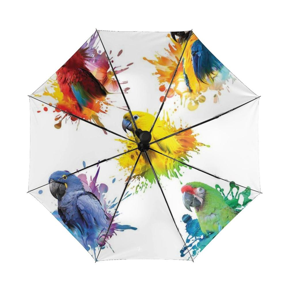 Automatischer Taschenschirm mit 3D-Aquarell-Papageienmuster für Damen und Herren