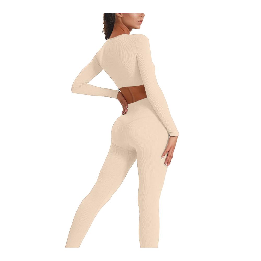 2-teiliges Frauen Trainingsanzug-Set Langarm Crop Top & Yoga Leggings für Workouts