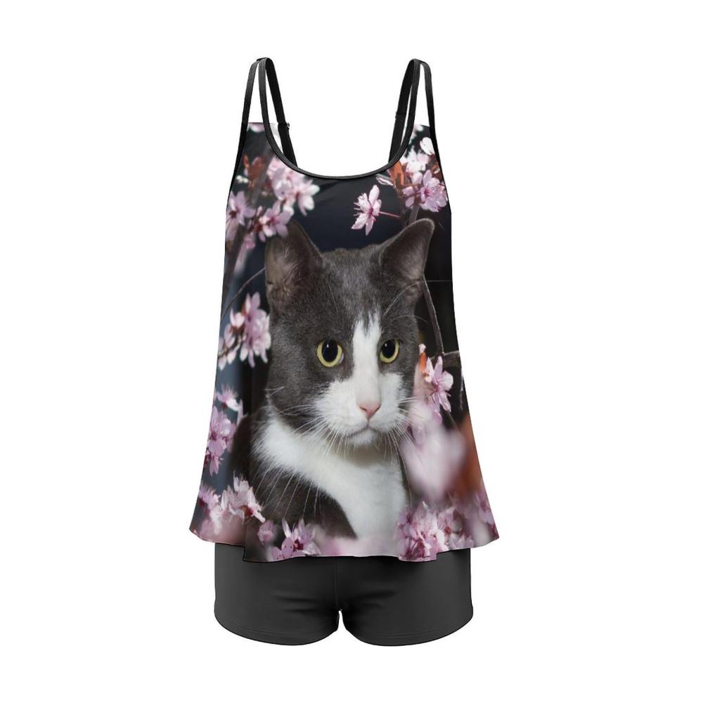 Damen Tankinis – Stilvolle Badeanzüge mit Blumenmuster und Katzenmotiv für Schwimmen Tauchen und Strand