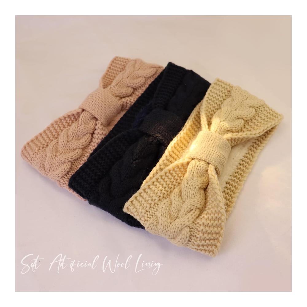 Winter Stirnbänder für Damen - Gestrickte Haarreifen in Marine Rosa & Weiß - Verdickte Stirnbänder mit Ohrenwärmern für Outdoor Sport Skifahren Laufen & Workout
