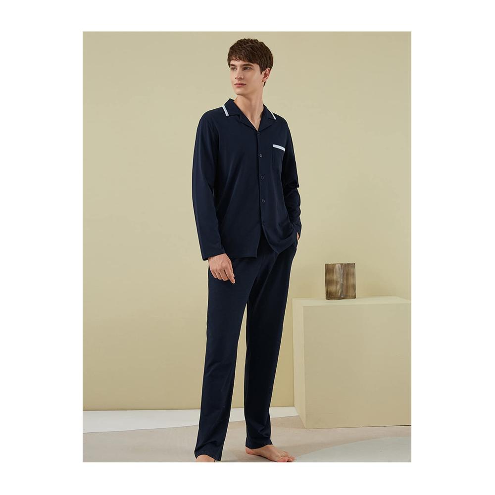 Herren Schlafanzug Set aus atmungsaktiver Bambusviskose - Langarm Pyjama in Grün (M