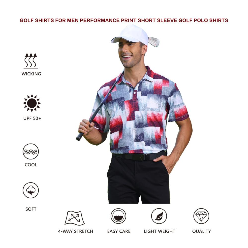 Herren Poloshirts Atmungsaktive Outdoor-Sport T-Shirts mit Schnelltrocknung für Golf - Leichte bedruckte Kurzarm Hemden für den Sommer