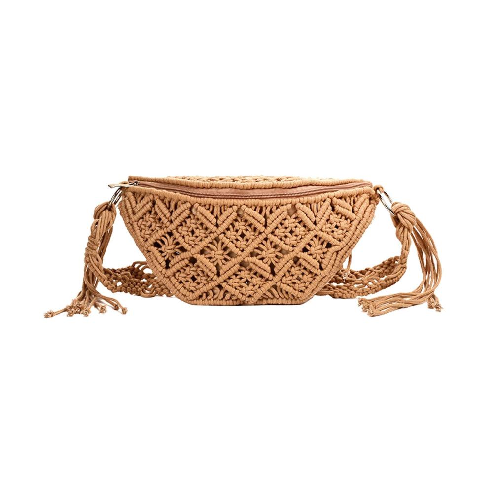 Bohemian Häkeltasche mit Quasten | Handgewebte Schultertasche für Reisen und Strand | Geldbörse für Bohemian-Style | Böhmische Häkeltasche