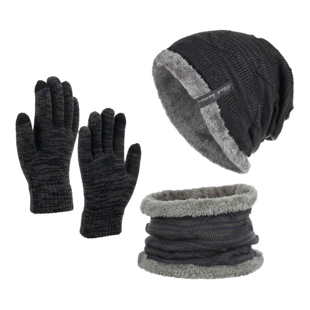 Winter Accessoires Set Mütze Schal & Handschuhe für Damen und Herren - Touchscreen-Handschuhe Fleece Loop Schal elastischer Nackenwärmer