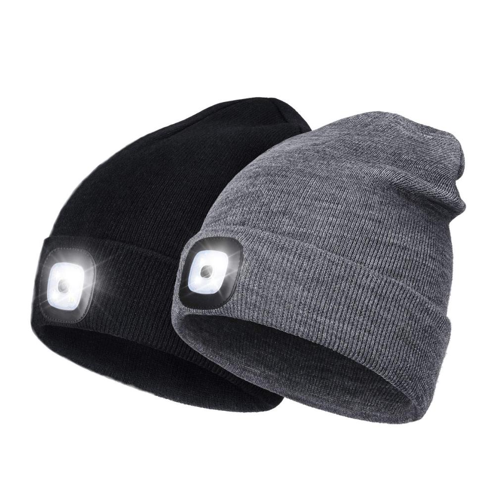 LED Strickmütze mit USB-Ladeoption | Winter Warme Scheinwerferkappe für Camping und Joggen | Geschenkidee für Männer und Frauen