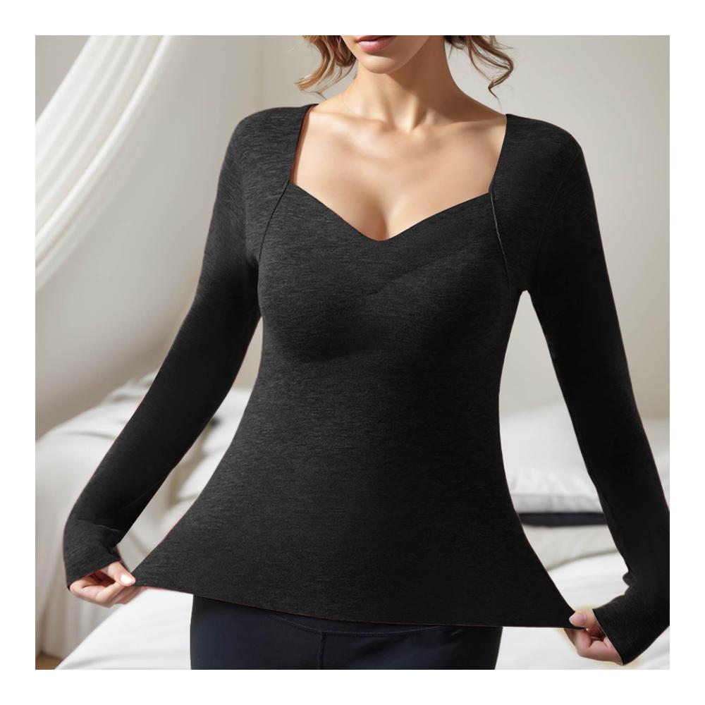 Damen Thermo-Unterhemd mit V-Ausschnitt und Langarm - Warmes Fleece Shirt für Herbst und Winter - Thermounterwäsche mit Innenfleece - Thermooberteil als Pullover Base Layer - Mädchen Basic Slim Fit Top für maximale Wärme