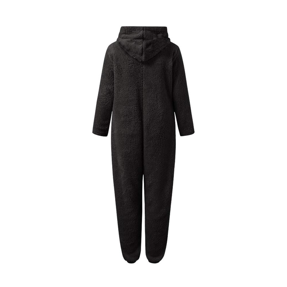 Winterlicher Damen Jumpsuit mit Teddy Fleece | Kuscheliger Einteiler Onesie Schlafanzug | Langärmliger Pyjama mit Kapuze und Reißverschluss | Gemütlicher Schlafoverall für Zuhause | Flauschig weich und einfarbig