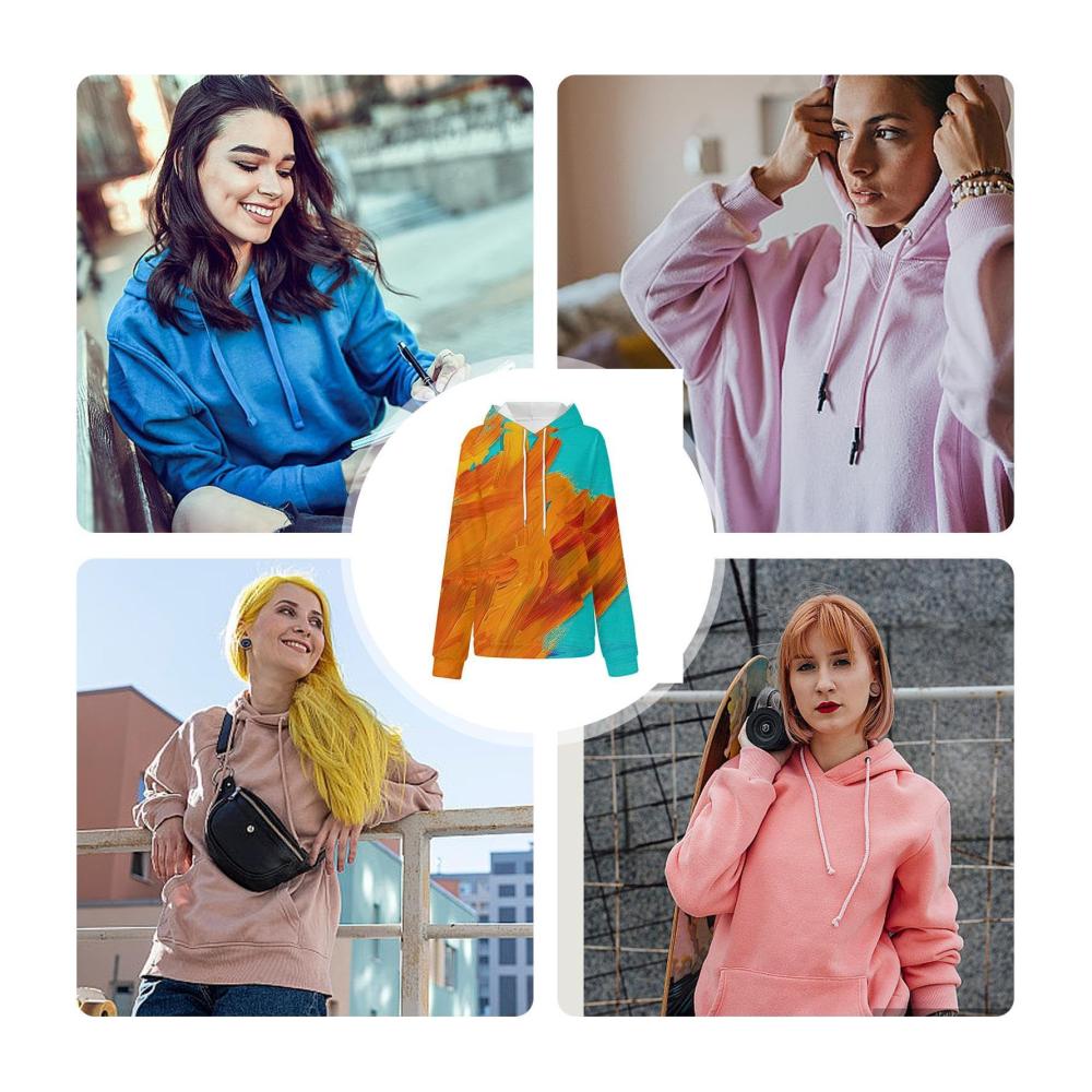 Damen Kapuzenpullover mit Farbverlauf und Tasche - Langärmeliges Patchwork-Top für stilbewusste Frauen