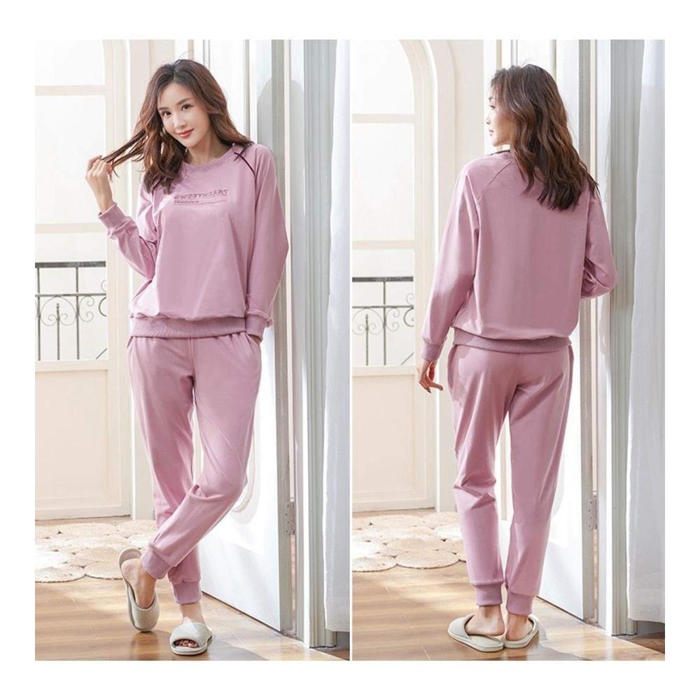 Damen Pullover-Pyjama 100% Baumwolle | Langarm Schlafanzug für Frühling und Herbst | Leichter Homewear Pyjama