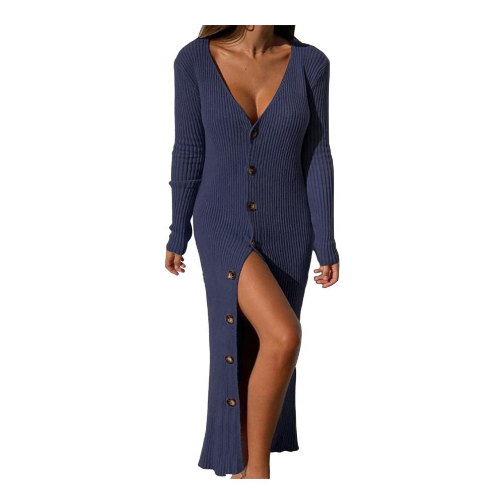 Langärmliges Strickkleid mit Knöpfen für Frauen – Stilvoll & Bequem Ideal für Lässige Dates