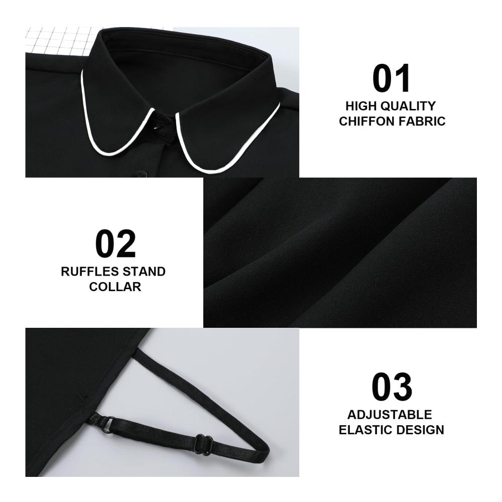 Damen 2 Stück Chiffon Kragen Set - Abnehmbare Hälfte Shirt Bluse & Falscher Kragen Einsatz - Weiß/Schwarz