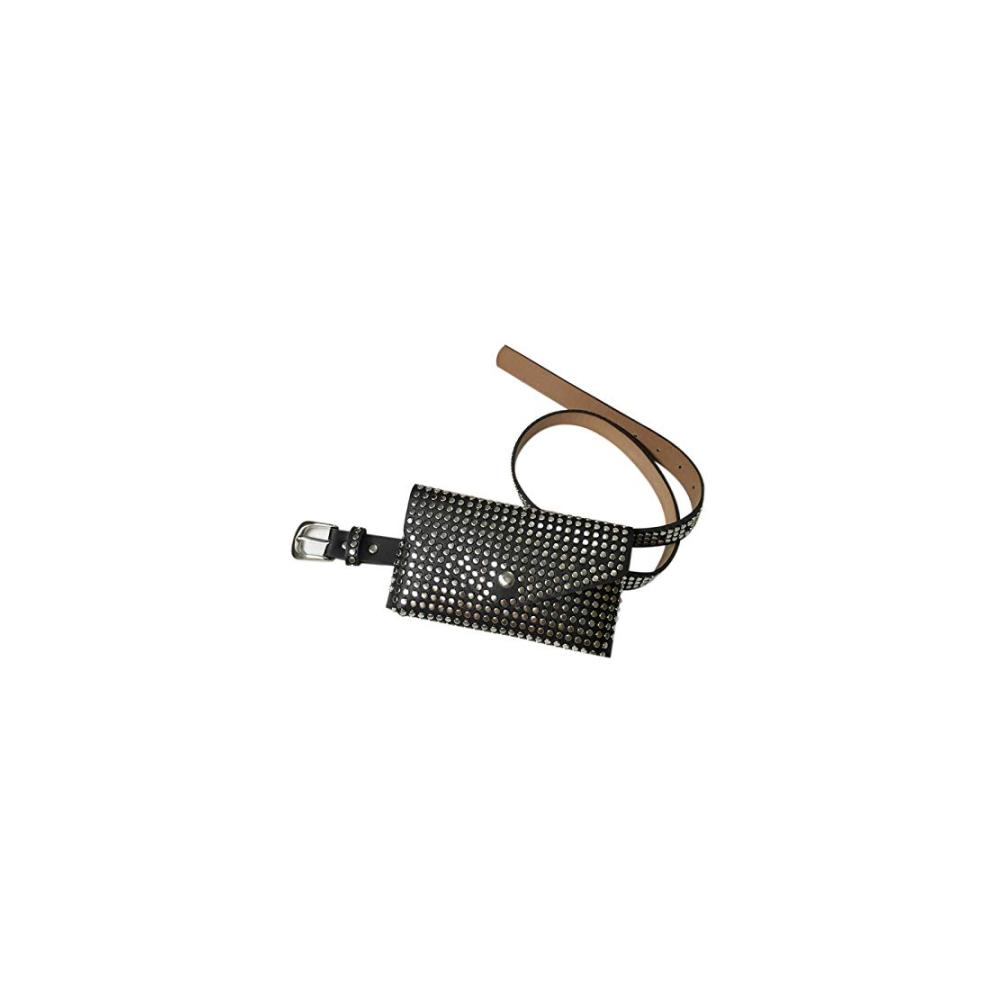Luxuriöse Mode-Hüfttasche mit Nieten und Gürtel – Kleine Damenhandytasche Punk-Gürteltasche Geldbörse in Schwarz