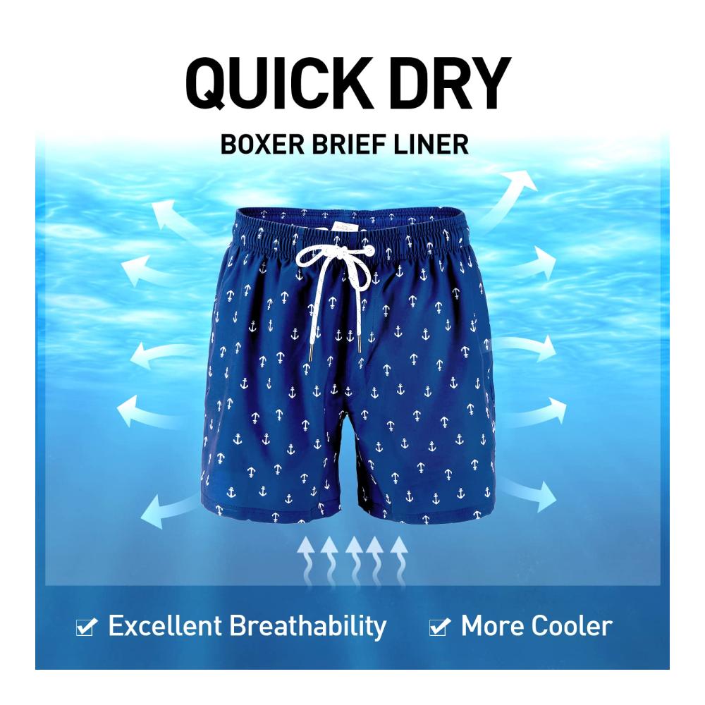 Herren Badeshorts mit Kompression Liner 2-in-1 Elastische Surf Shorts Schnelltrocknend mit Reißverschlusstaschen