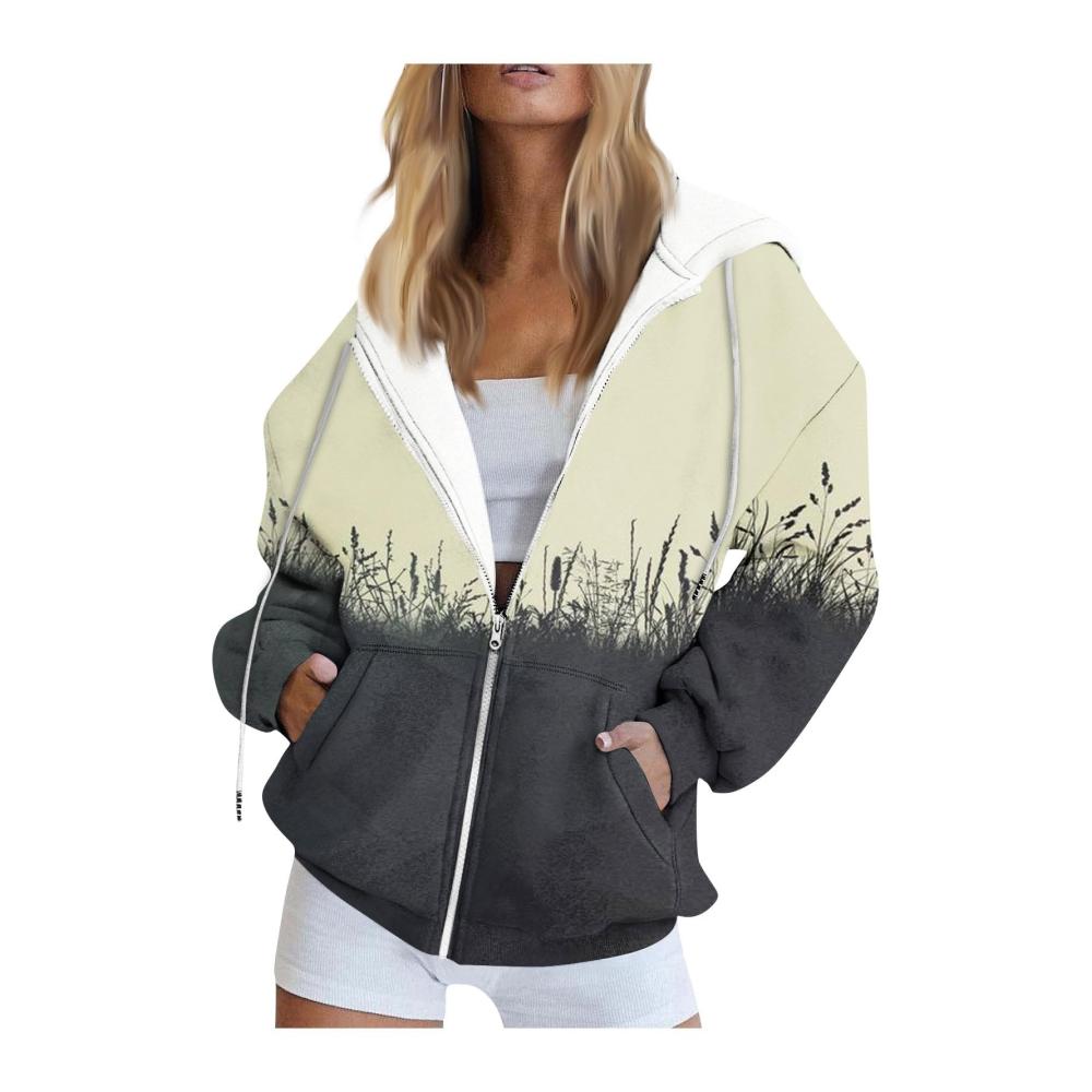 Blumendruck Damen Kapuzenpullover mit Reißverschluss – Casual Langarm Hoodie für Damen Loose Fit Sweatshirtjacke Übergangsjacke mit Full Zip Kapuzenjacke für Frauen