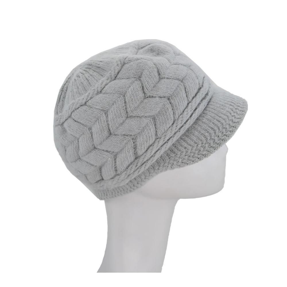 Strickmütze Damen Winter – Warme Rippstrick-Mütze mit Visier und Plüschfutter – Ideal für kaltes Wetter – Dicke Beanie mit Woll-Schneekappe