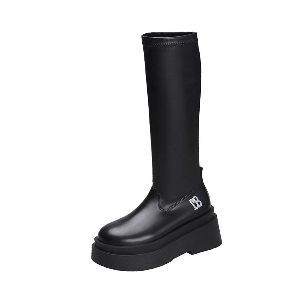 Damen Kniehohe Stiefel im Gothic Motorradstil - Modische Reitstiefel mit runder Spitze und dicker Sohle für stilbewusste Töchter