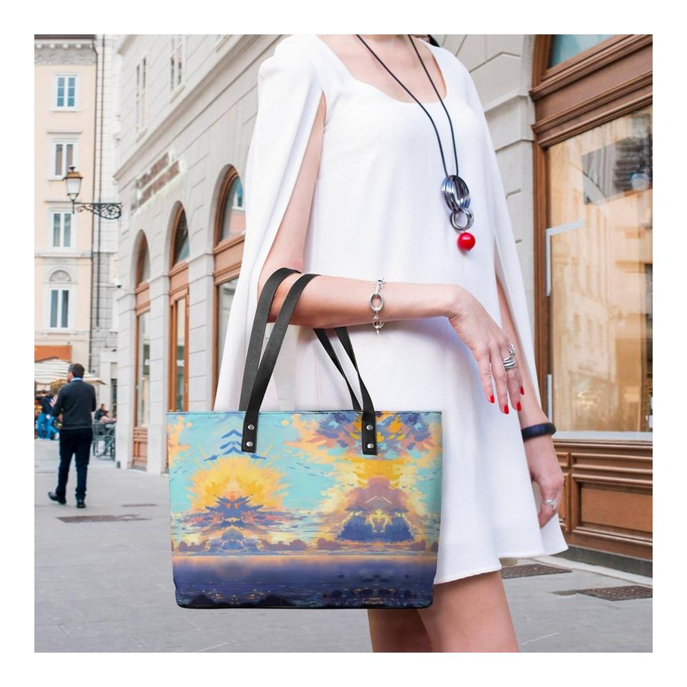 Henkeltaschen aus Pebbled PU Leder – Tote Bag für Business & Casual Graffiti Anime Landschaft Handtaschen für Frauen (29x34x14cm