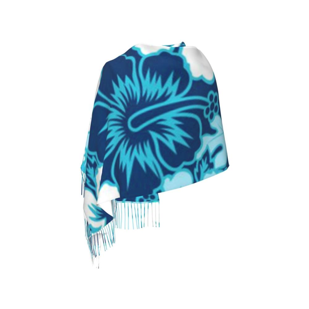 Hawaii Blumendruck Fransen Schal – Damen Winter Schal mit Quasten Super Weich Schwarz Einheitsgröße